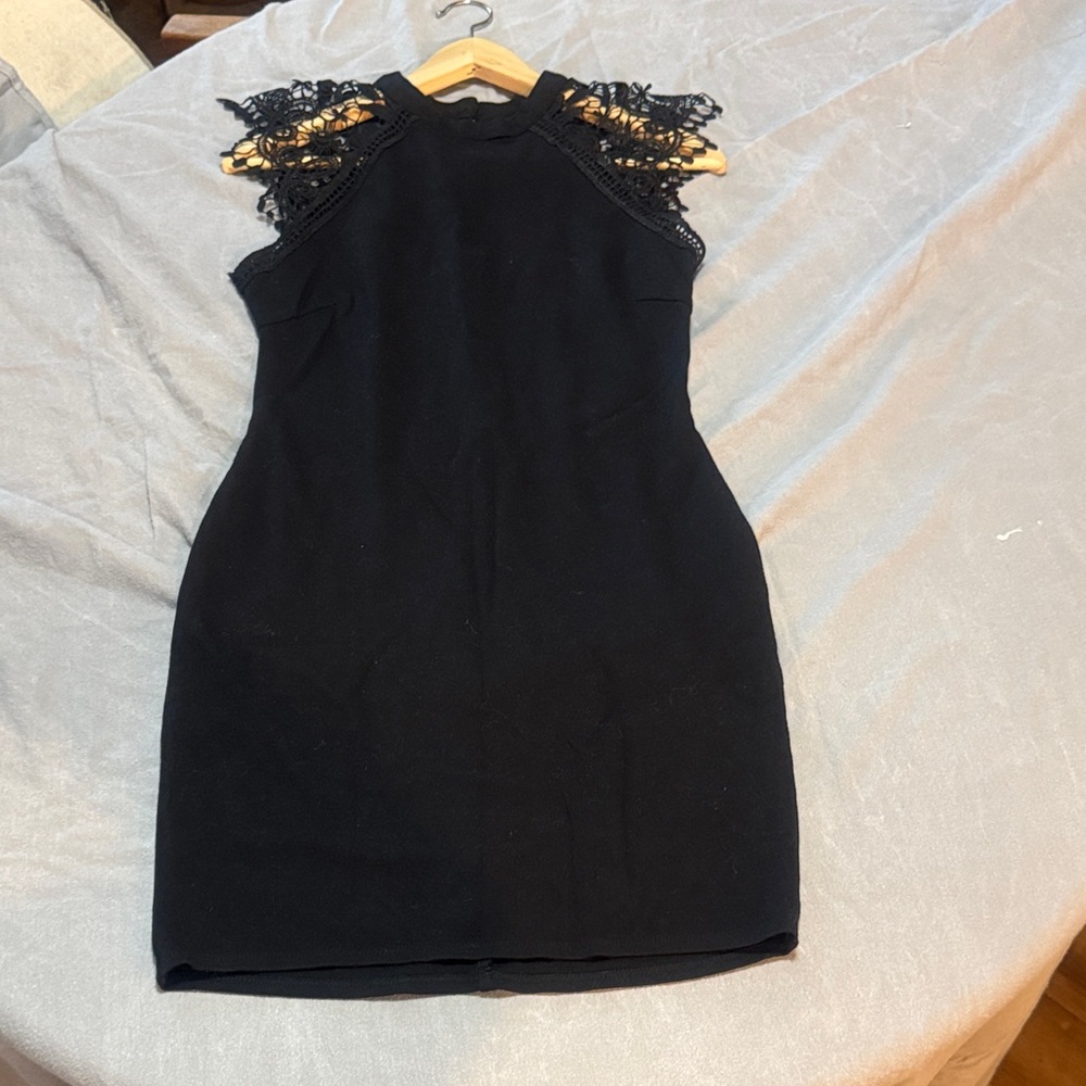 Iris Elegant Black Mini Dress with Lace Details